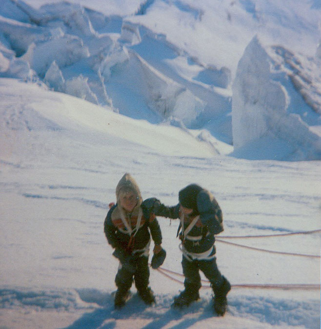 Jason and his twin brother giving Mount Rainier a go at age six.