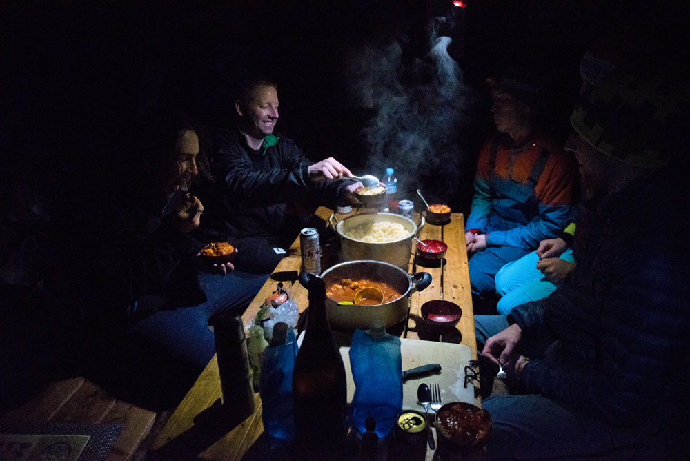 Pasta for dinner on the first night in the Shakotan Hut.