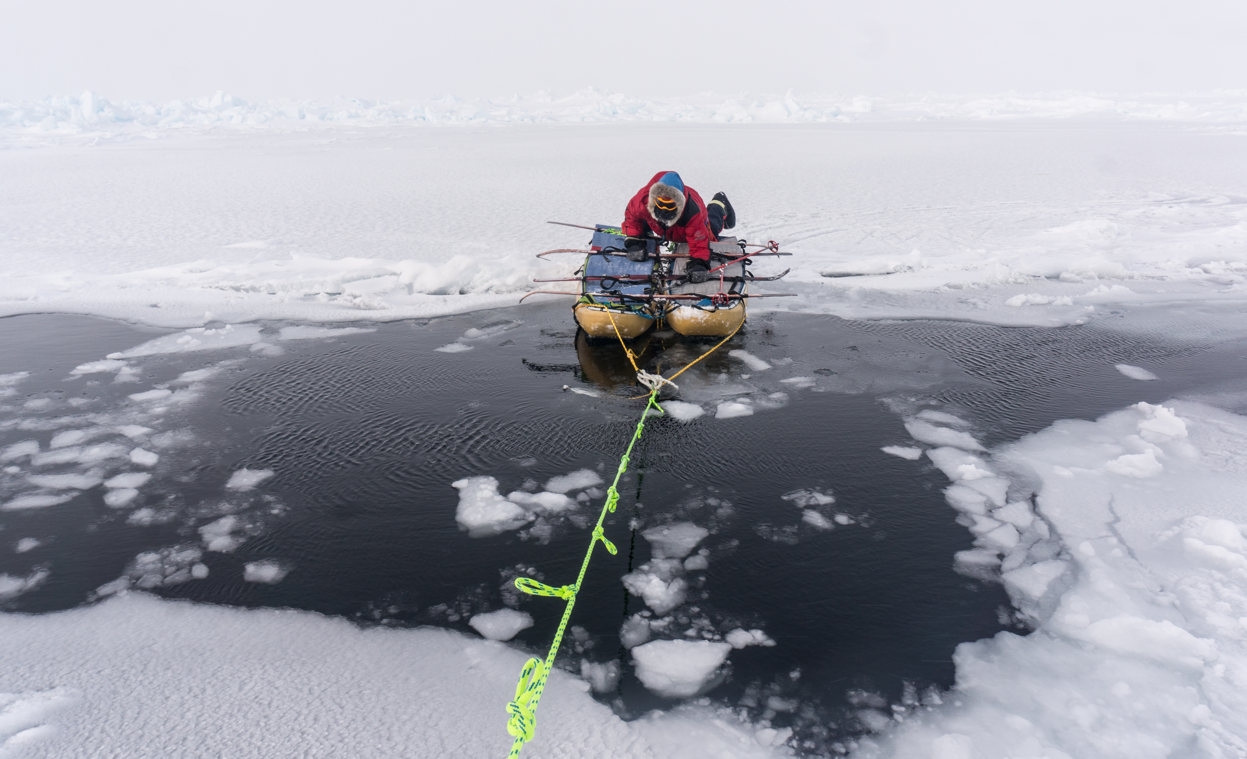 crossing melting ice in the North Pole